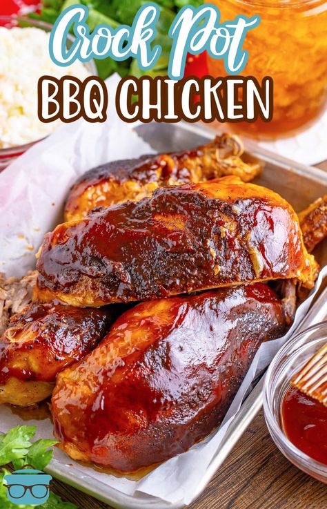 This Crock Pot Whole BBQ Chicken is definitely a fix it and forget it slow cooker meal. Tons of barbecue flavor thanks to the rub and sauce! Crockpot Bbq Chicken Breast, Crock Pot Bbq Chicken, Barbecue Chicken Crock Pot, Crockpot Bbq Chicken, Shredded Bbq Chicken, Bbq Pork Chops, Bbq Chicken Breast, Slow Cooker Meal, Bbq Chicken Crockpot