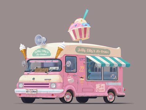 Ice Cream Car, I Love Ice Cream, Candy Car, Ice Cream Business, Ice Cream Stand, Girl Face Drawing, I Love New York, Kindergarten Design, Ice Cream Van