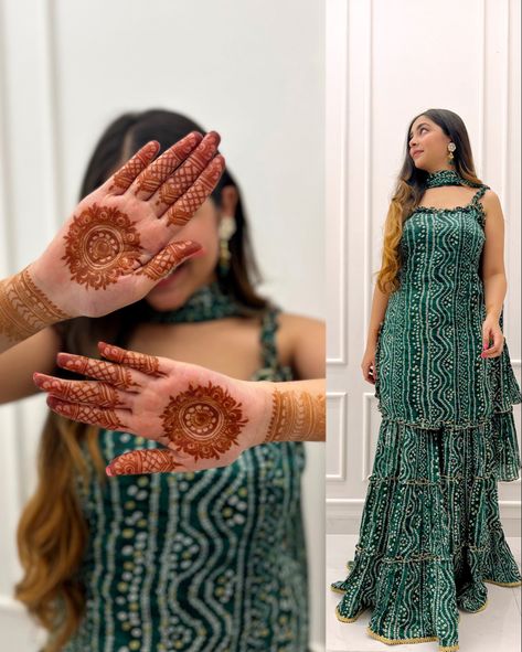 Mehendi Guest Outfit, Mendhi Outfit, Traditional Mehndi, Outfit Indian, Mehndi Outfit, Mehendi Outfit, Indian Suit, Fancy Sarees Party Wear, Dewy Makeup