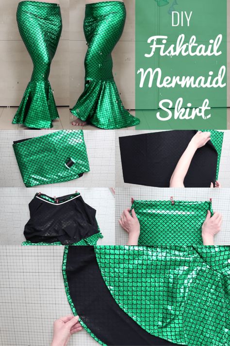 Kids Little Mermaid Costume, Mermaid Costume Pattern, Mermaid Tail Skirt Pattern, Mermaid Costume Sewing Pattern, Little Mermaid Diy Costume, Kostum Mermaid, Diy Mermaid Skirt, Fishtail Skirt Pattern, Little Mermaid Costume Diy