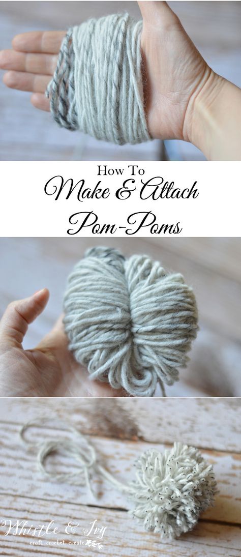 How to Make a Pom-Pom and Attach it - Use this tutorial to quickly and easily make pom-poms and securely attach them to your hats and other items! Pom Letters, Pom Pom Tutorial, Knit Techniques, Diy Rugs, Crochet Blanket Tutorial, Pom Crafts, Diy Pom Poms, Crocheted Hats, Diy Pom Pom