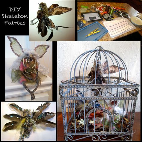 DIY Skeleton Fairies Skeleton Fairy Diy, Scary Fairies, Skeleton Fairies, Fairy Skeleton, Halloween Cloche, Skeleton Fairy, Diy Skeleton, Feather Diy, Creepy Stuff