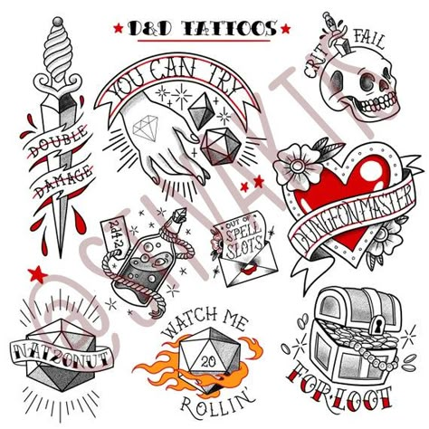 Dragons Tattoos, Ace Of Spades Tattoo, Traditional Tattoo Stencils, Epic Tattoo, Magic Tattoo, D Tattoo, Tattoo Flash Sheet, Tattoo Fails, Gaming Tattoo