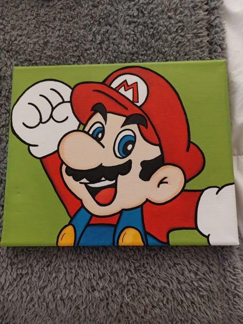 Easy Mario Painting, Simple Cartoon Paintings On Canvas, Mario Painting Canvases, Mario Canvas Painting, Painting Ideas Cartoon Characters, Cartoon Paintings Easy Canvas, Mario Painting, Cartoon Canvas Painting, Cute Easy Paintings