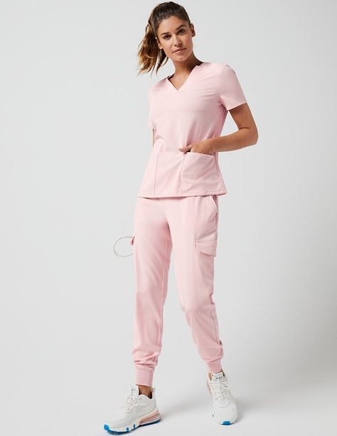 Cargo Jogger Pant in Blushing Pink - Medical Scrubs by Jaanuu Nursing Scrubs Outfits, Nurse Outfit Scrubs, Medical Scrubs Fashion, Stylish Scrubs, Medical Scrubs Outfit, Jogger Pants Outfit, Scrubs Outfit, Scrubs Uniform, Medical Outfit