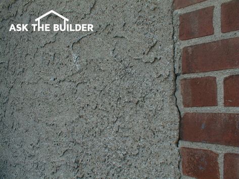 AsktheBuilder.com: If your bare concrete or concrete block foundation is exposed, you can use stucco to cover it up. You can add permanent colors to stucco and create very interesting textures with little effort. Be sure to clean the surface; applying stucco should be done in slightly warm weather. Stucco Foundation Ideas, Diy Stucco, Concrete Block Foundation, Block Foundation, Tudor Homes, Stucco Repair, Remodel House, Stucco Texture, Stucco Finishes