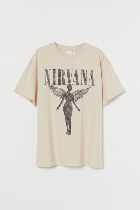 Nirvana Tshirt, Nirvana Tee, Nirvana Shirt, Beige T Shirts, T Shirt Png, Tees For Women, Oversized T Shirt, Mixing Prints, Oversized Tee