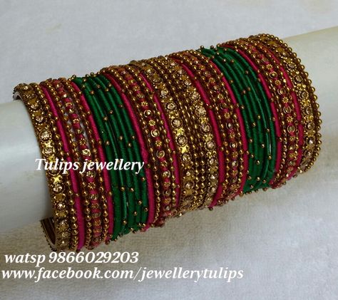 Bangles For Marriage, Thread Bangle Designs Bridal, Bangles Set Designs, Bangle Design Mehandi, Glass Bangles Indian Wedding, Bangle Setting Ideas, Bangles Setting Ideas, Bridal Silk Thread Bangles Set, Glass Bangles Set Indian