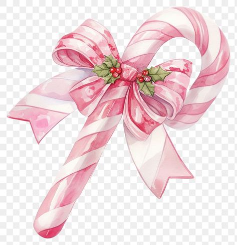 Christmas Clipart Png, Watercolor Candy Cane, Pink Christmas Illustration, Candy Cane Illustration, Aesthetic Pngs, Valentine's Diy, Pink Candy Cane, Pink Ribbon Png, Christmas Widgets