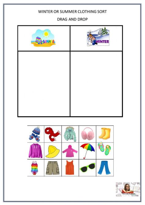 Sorting Clothes Activities For Preschool, Winter Clothes Worksheets For Kids, Clothes Worksheets For Kindergarten, Teaching Strategies Gold Activities, Clothes Activities For Kids, Preschool Montessori Activities, Sorting Worksheet, Clothes Sorting, Clothes Worksheet