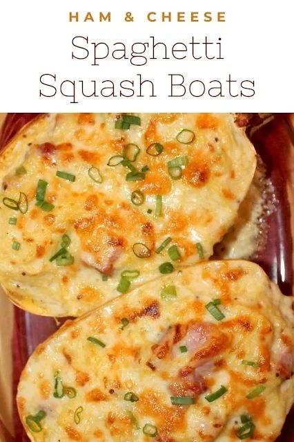 Cheesy and delicious ham and cheese spaghetti squash boats are a yummy way to enjoy spaghetti squash and to use up leftover ham. Cheese Spaghetti Squash, Healthy Ham, Cheesy Spaghetti Squash, Spaghetti Squash Boats, Healthy Squash Recipes, Spaghetti Squash Boat, Squash Boats, Winter Squash Recipes, Cheese Spaghetti