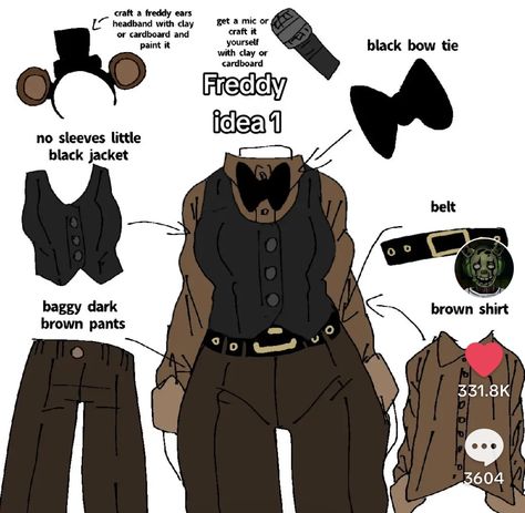 Genderbend Halloween Costumes, Cosplay Ideas Fnaf, Freddy Fazbear Outfit, Fnaf Halloween Costumes, Freddy Fazbear Cosplay, Fnaf Inspired Outfits, Fnaf Outfit Ideas, Fnaf Clothes, Fnaf Cosplay Ideas