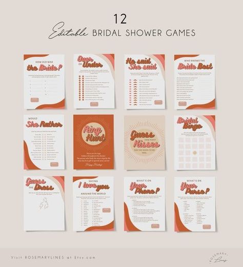 Modern retro bridal shower games printable, 70's boho bridal shower games bundle template, sunburst Retro Bridal Shower Invitations, Modern Bridal Shower Games, 70s Bridal Shower Ideas, Custom Bingo Cards, Retro Bridal Showers, Bingo Card Template, Bingo Online, Free Bingo Cards, Bridal Shower Games Printable