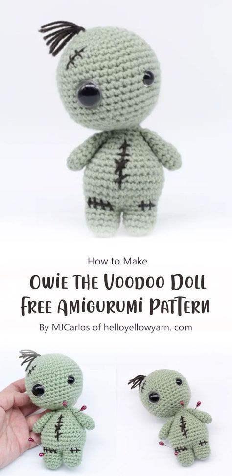 Amigurumi Voodoo Doll, Diy Voodoo Dolls, Crochet Voodoo, Doll Free Pattern, Doll Patterns Free, Worry Dolls, Crochet Knit Stitches, Halloween Crochet Patterns, Voodoo Doll