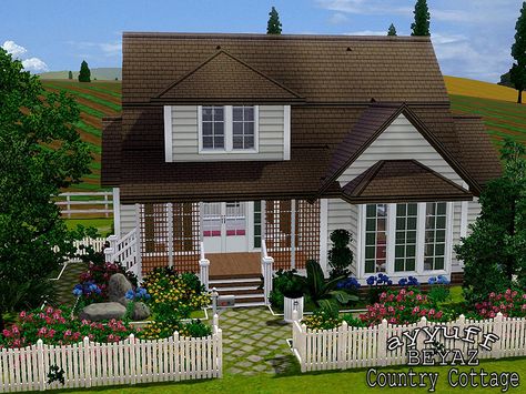 ayyuff's Beyaz Country Cottage -Furnished- Sims3 House, Sims 3 Houses Ideas, Sims 2 House, Cottage Nursery, Sims Inspiration, Sims Houses, Sims 4 House Building, Sims Ideas, Sims 4 House Design