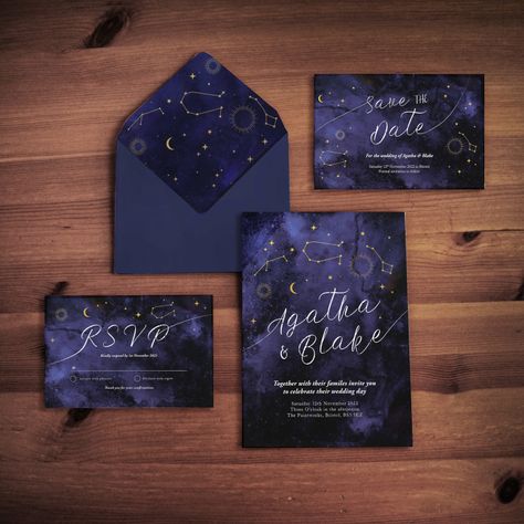 Starry Night Sweet 16 Invitations, Celestial Themed Wedding Invitations, Celestial Invitation Design, Galaxy Wedding Invitations, Starry Wedding Invitations, Space Wedding Invitations, Star Wedding Invitations, Starry Night Wedding Invitations, Wedding Invitations Celestial