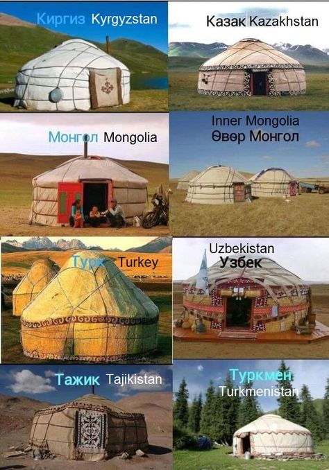 A traditional yurt or ger is a portable, round tent covered with felt and used as a dwelling by nomads. It was used in Central Asia for three thousand years.  Throughout the time Central Asian tribes and nationalities developed the ger to their own style and design. Here some of the images that shows how they differentiate from each other. Mongolia Culture, Mongolian Yurt, Yurt Home, Yurt Living, Yurt Tent, Vernacular Architecture, Geodesic Dome, Earthship, Round House