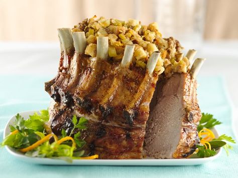 Pork Crown Roast w/ Fruited Stuffing Supreme Crown Of Lamb, Pork Crown Roast, Crown Roast Of Pork, Crown Roast, Full Course Meal, Pork Dinners, Apple Pork, Christmas Dinners, Fall Dinner Party