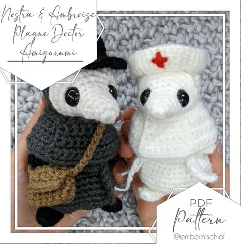 Plague Doctor Crochet, The Plague Doctor, Handmade Soft Toys, Crochet With Cotton Yarn, Crochet Birds, Crochet Design Pattern, Plague Doctor, Fun Crochet Projects, Learn To Crochet