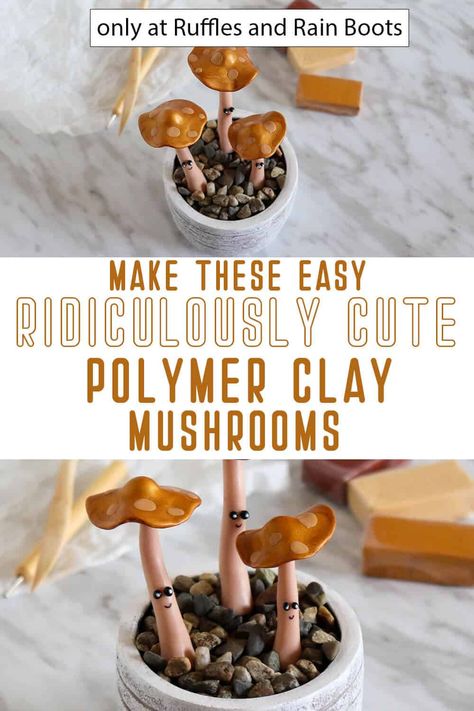 I can't tell you how fun this quick and easy polymer clay craft tutorial is. I could fill up a dozen pots with these clay toadstools. Snag the tutorial to make these polymer clay mushrooms here! Polymer Clay Mushroom Tutorial, Polymer Clay Tutorial Step By Step, Clay Toadstools, Polymer Clay Mushrooms, Polymer Clay Craft, Clay Mushrooms, Easy Clay Sculptures, Polymer Clay Mushroom, Easy Polymer Clay