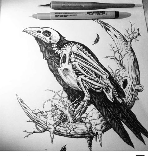 Crow Moon, Moon Tree, Crow Tattoo, Raven Art, Dark Art Tattoo, Dark Art Drawings, 캐릭터 드로잉, Creepy Art, Arte Fantasy