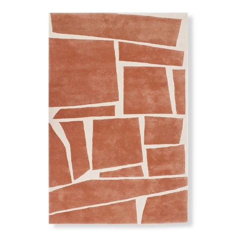 Cubist Hand Tufted Geometric Rug Queen Bed Rug, Bed Rug, Natural Fiber Rugs, Area Rug Sizes, Geometric Area Rug, Silk Rug, Ivory Rug, Abstract Rug, Brick Red