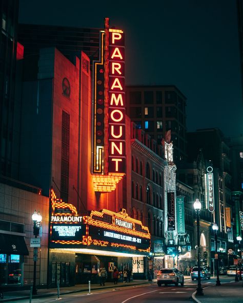 Emerson Paramount Center Theater vintage sign at night, Boston, Massachusetts Dorchester Massachusetts, Boston Massachusetts Photography, Massachusetts Wall Art, Paramount Theater Boston, The Boulevard Montmartre At Night, Paramount Theater, Rail Transport, Boston Massachusetts, Hotel Motel