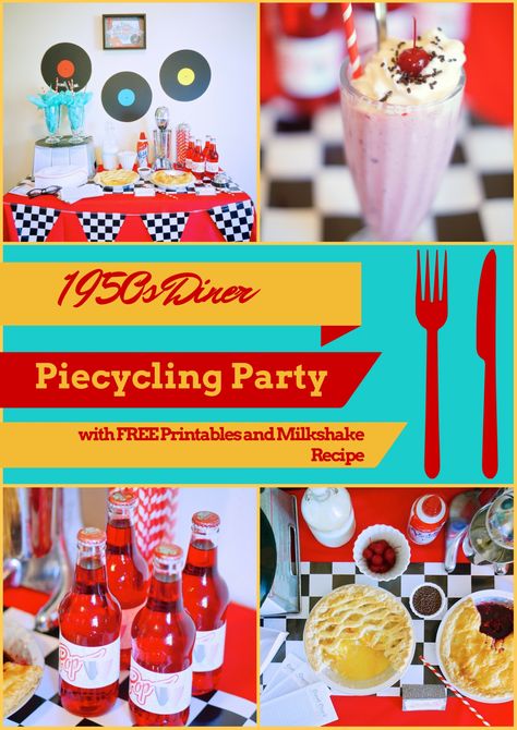 1950s Birthday Party Theme Food, 1950 Food Ideas Theme Parties, 50s Party Food Ideas, 50s Themed Party Ideas Food, 1950s Sock Hop Party, 1950s Diner Party, Milkshake Party, 1950s Theme Party, Pie Milkshake