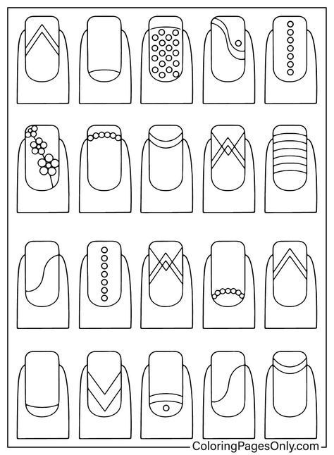 Printable Nail Art Templates, Printable Nail Art Practice Sheet, Disney Coloring Pages Printables, Doodle Fashion, Printable Nail Art, Acrylic Nails At Home, Crochet Motif Patterns, Outline Designs, Disney Colors