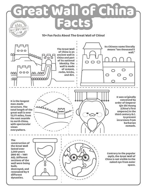 Let's learn some interesting facts about the Great Wall of China! These printable coloring pages are a great way to learn while you have fun. Great Wall Of China Stem Activity, Great Wall Of China Project For Kids, Great Wall Of China Craft, Great Wall Of China Project, Australia Facts For Kids, Ancient China Activities, China For Kids, Multicultural Night, High School Special Education Classroom