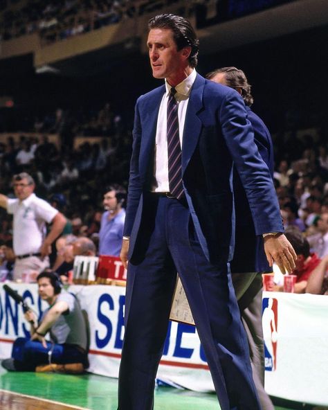 Pat Riley "The Godfather of the NBA" was known for always wearing Giorgio Armani Suits with custom tailored dress shirts from Savile Row. | Instagram Mens Business, Pat Riley Style, Ball Suits For Men, Luxury Fitted Button-up Suits, Pat Riley Suits, Savile Row Suits, Tailored Suit, Asap Rocky Suit Outfit, Suits Men