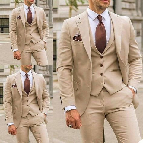 Beige Suits Wedding, Suit For Men Wedding, Suit Beige, Mens Wedding Suits, Beige Suit, Suits Formal, Cream Suit, Groom Wedding Attire, Tan Wedding