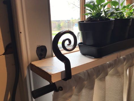 Shelf brackets for window flower pots indoor garden curtain rod hook black bronze copper different designs by scottishlion on Etsy Bronze Curtain Rods, Flower Pots Indoor, Window Plant Shelf, Black Shelf Brackets, Window Shelf, Curtain Brackets, Rod Iron, Curtain Rod Holders, Window Shelves