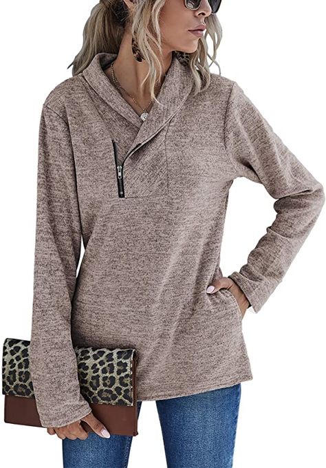 Sweatshirt Women Casual, Womens Sweatshirts Fashion, Fall Pullover, Sweatshirts For Women, Cowl Neck Sweatshirt, Sweatshirt For Women, Shirt Blouses Tops, Cowl Neck Top, Quarter Zip Sweatshirt