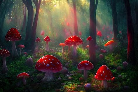 Magic mushrooms in forest | Premium Photo #Freepik #photo #magic-mushroom #fungi #mushroom #mushroom-background Mushroom Environment, Mushroom Forest Art, Mushrooms In Forest, Mushroom Background, Sons Room, Forest Drawing, Mushroom Wallpaper, Mushroom Pictures, Mushroom Forest