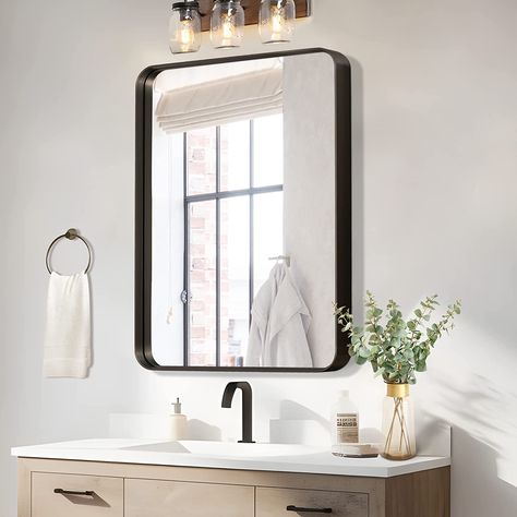 Matte Black Bathroom Mirror, Black Bathroom Mirror, Large Bathroom Mirrors, Rectangle Bathroom, Black Wall Mirror, Over Sink, Ideal Bathrooms, Large Wall Mirror, French Cleat