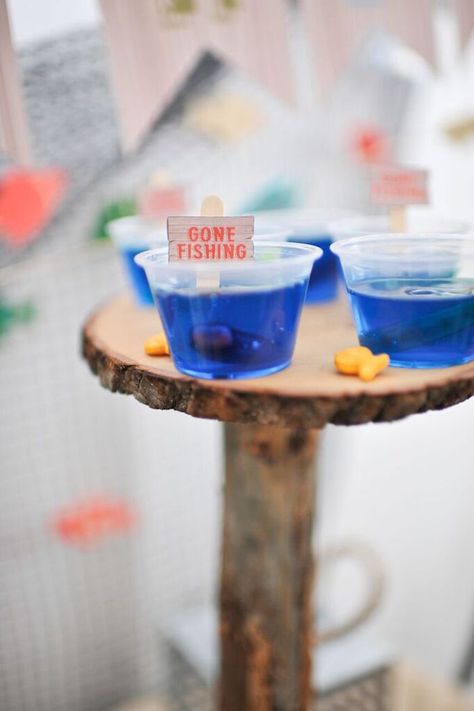 Jello Cups from a Gone Fishing Birthday Party via Kara's Party Ideas | KarasPartyIdeas.com (17) Fishing Birthday Party Ideas, Gone Fishing Birthday Party, Gone Fishing Party, Fishing Themed Birthday Party, Jello Cups, Lake Party, Fishing Birthday Party, Fishing Party, Fishing Birthday