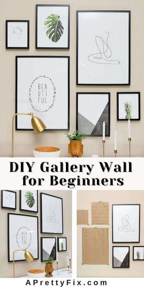 This step-by-step guide will walk you through an easy method of achieving a Pinterest-worthy gallery wall along with a full source list. Two Wall Gallery Wall, How To Arrange Frames On A Wall, Diy Simple Wall Decor, 11x17 Gallery Wall, Arranging Wall Art, Diy Gallery Frames, Galary Wall Ideas, Small Wall Art Ideas, Bathroom Gallery Wall Ideas