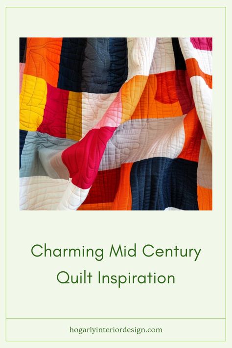 Engaging pin showcasing Mid Century modern quilts. Ideas to spruce up your home with vibrant quilt patterns and colorful textiles using one inspiring image. Retro Quilt Mid Century, Mid Century Modern Quilt Patterns, Mid Century Modern Quilt, Dining Room Colour Schemes, Retro Quilt, Cozy Textiles, Sleek Decor, Bedroom Colour Palette, Modern Quilt Patterns