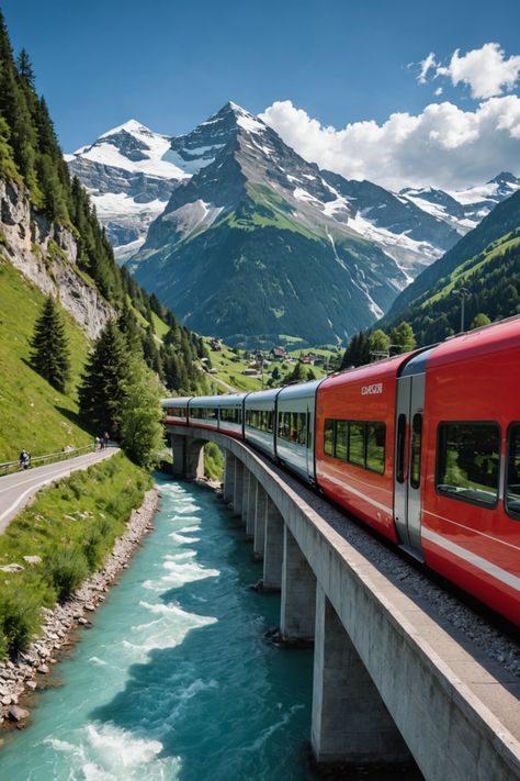 Glacier Express: Scenic Swiss Rail Adventure Swiss Alps Train Ride, Train Ride Through Swiss Alps, Swiss Alps Train, Glacier Express Switzerland Trains, Glacier Express Switzerland, Swiss Country, Aesthetic Switzerland, Swiss Train, Glacier Express