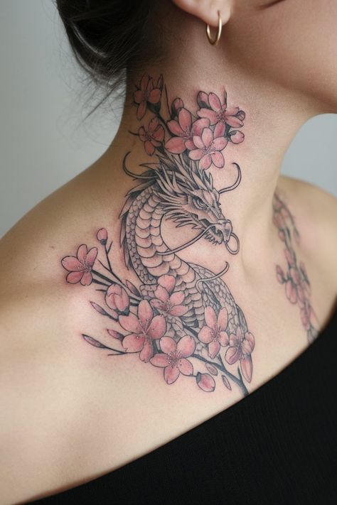 20 Dragon Tattoos for Women That Inspire Power and Beauty – inkspiredtattoos.com Dragon Chest Tattoo Female, Dragon Chest Tattoo, Dragon Tattoo Neck, Upper Chest Tattoos For Women, Neck Tattoo Women, Dragon Tattoo Chest, Asian Dragon Tattoo, Red Dragon Tattoo, Japanese Dragon Tattoo