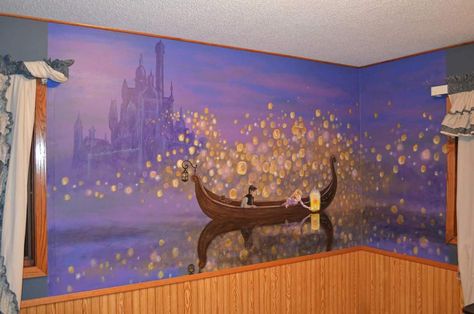 Tangled Mural, Tangled Nursery, Tangled Room, Disney Mural, Disney Princess Bedroom, Pink Bedroom Design, Disney House, Disney Room, Kids Room Murals