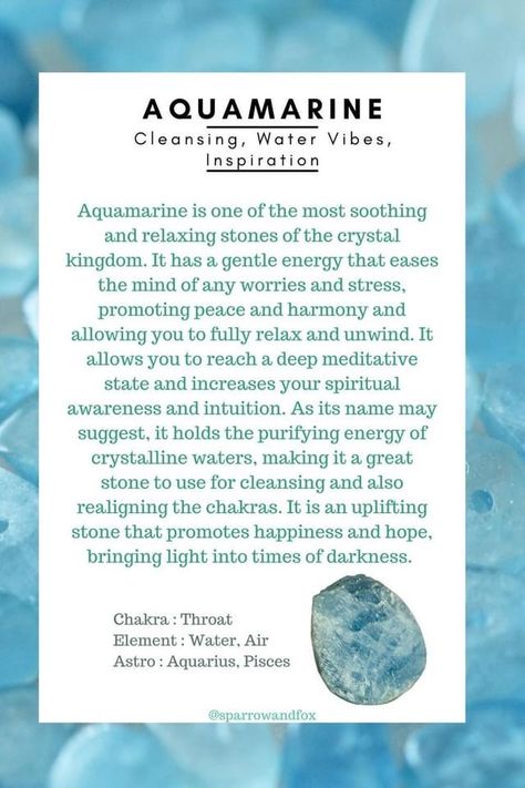 Aquamarine Crystal Meaning, Crystal Planet, Crystals Healing Grids, Turquoise Crystals, Minerals Crystals Stones, Crystal Kingdom, Crystal Healing Chart, Magical Stones, Witch Spell Book