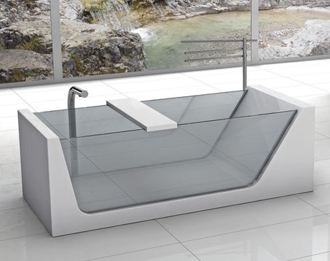 Modern Glass Bathubs Just Keep Getting Cooler – Here Are 12 of The Best. – if it's hip, it's here Glass Bathtub, Wood Tub, Easy Backsplash, Natural Stone Kitchen, Luxurious Bathtubs, Installation Ideas, Bathtub Shower Combo, Stone Backsplash Kitchen, Top Bathroom Design