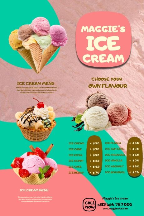 Ice Cream Menu Design, Ice Cream Template, Ice Cream Festival, Cafe Ice Cream, Cream Poster, Ice Cream Menu, Ice Cream Poster, Milkshake Recipe, Menu Flyer