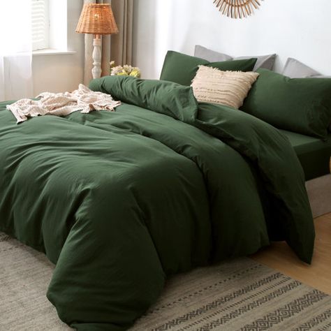 PURE ERA HOME BEDDING Jersey Cotton Duvet Cover Set | Wayfair Forest Room Ideas, Forest Room Aesthetic, House Room Design, Duvet Cover Sets Bohemian, Forest Room Decor, Green Sofa Living Room, Forest Room, Boho Duvet Cover, Boho Duvet