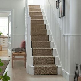 Dunelm | Bedding, Curtains, Blinds, Furniture & More Stair Runner Black, Hallway And Stairs Ideas, Modern Farmhouse Staircase, Hallway Wall Colors, Country Hallway, Iron Staircase Railing, Stairs Makeover Ideas, Stairs Renovation, Staircase Runner