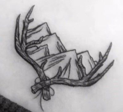 Easy Country Tattoos, Farmer Tattoo Ideas Men, Men’s Outdoor Tattoos, Deer Hunting Drawing, Women Western Tattoos, Colter Wall Tattoo, Elk Antler Tattoo, Small Country Tattoos, Tattoo Ideas Country