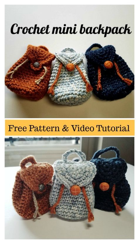 The Mini Backpack Keychain Free Crochet Pattern is very easy to make. It is fashionable and practical. Make one today with the free step by step video. Mini Crochet Animals, Mini Backpack Keychain, Diy Room Furniture, Crochet Basket Pattern Free, Backpack Keychain, Mini Furniture, Keychain Crochet, Crochet Bag Tutorials, Crochet Braid Styles