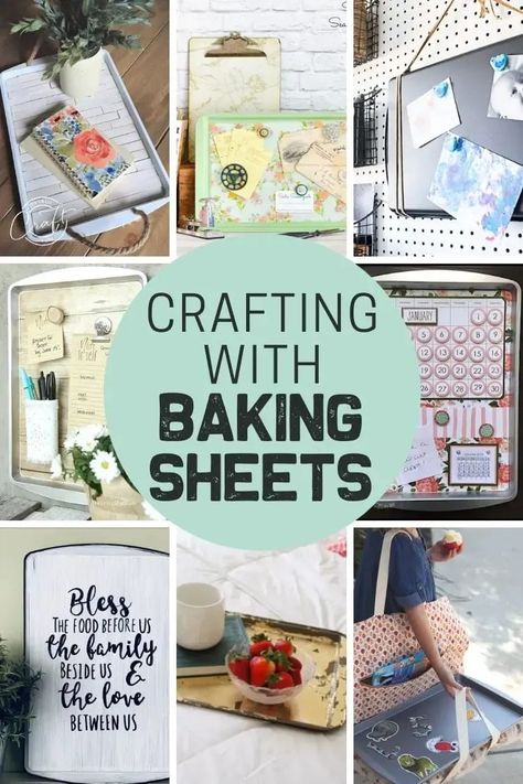 These decorative baking sheet crafts are pure GENIUS! Grab a few craft supplies, and transform a cookie sheet into something totally new. Pizza Pan Crafts, Decorative Magnetic Board, Cookie Sheet Crafts, Decorative Baking, Upcycle Crafts, Christian Crafts, Diy Dollar Tree Decor, Sea Crafts, Crafts And Diy